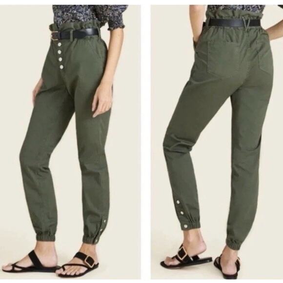 Veronica Beard Tedi Tapered High Rise Button Fly/ Paperbag Jeans in Army Green - Picture 1 of 7